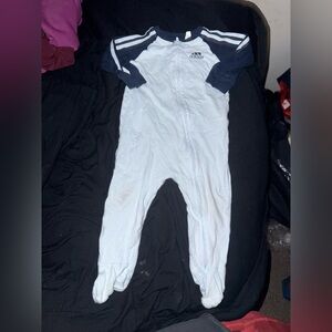 adidas Light Blue and Navy Footed Baby Jumpsuit